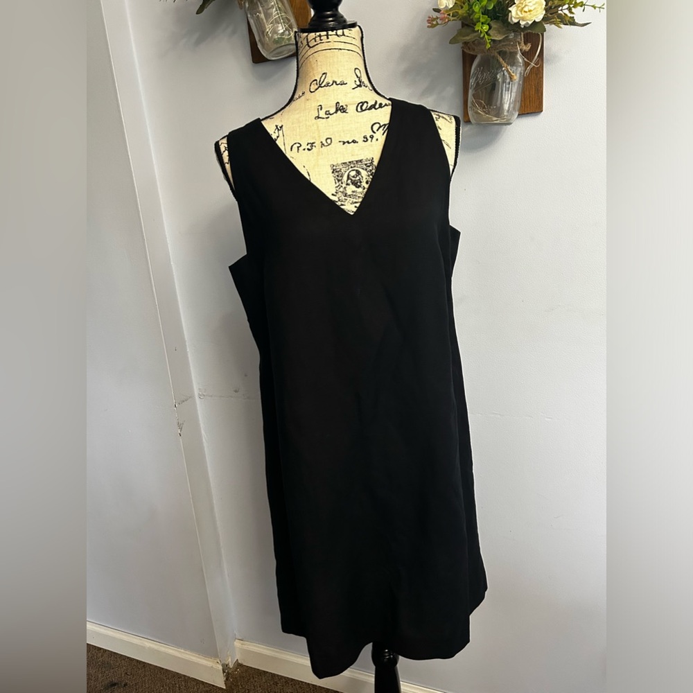 Loft MIDI dress linen viscose‎ lightweight v neck minimalist summer spring - Picture 2 of 10